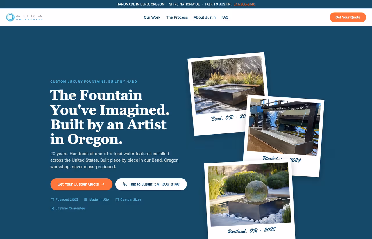 Aura Waterfalls landing page