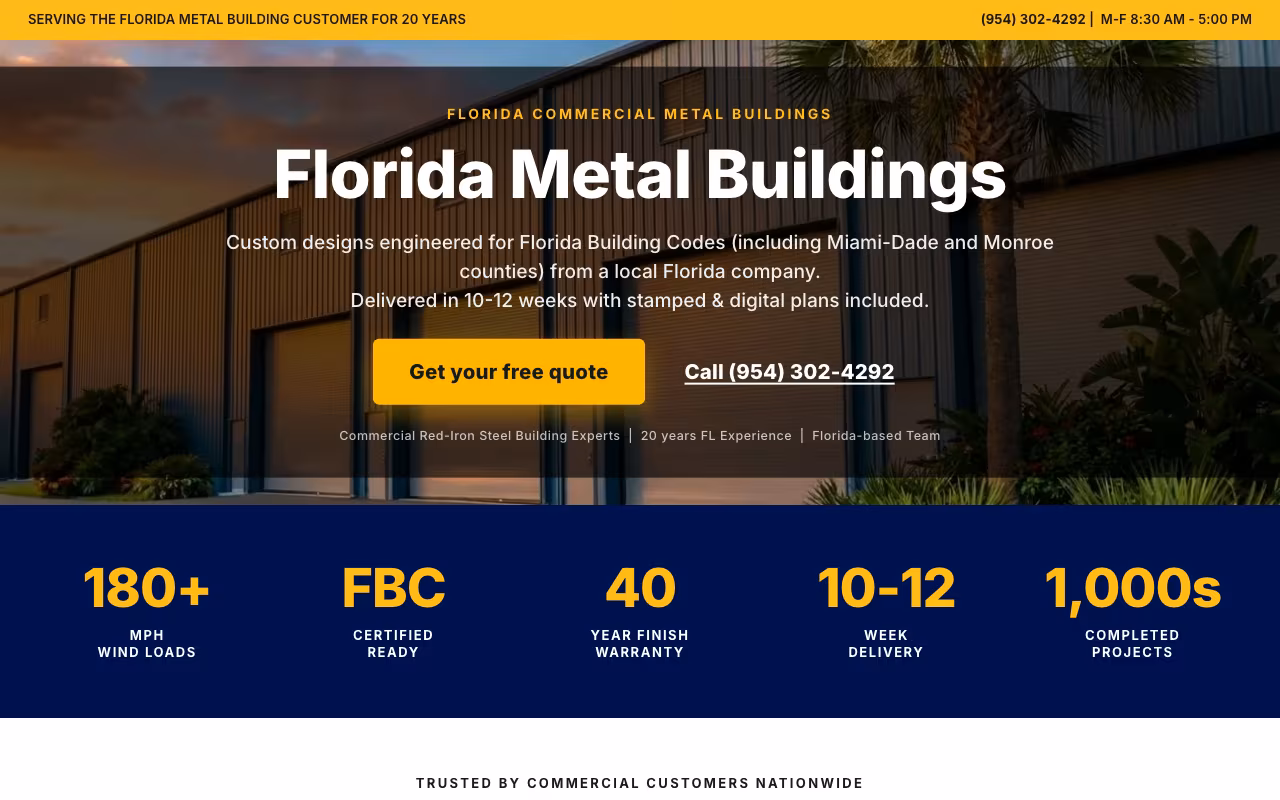 Buck Steel Florida landing page